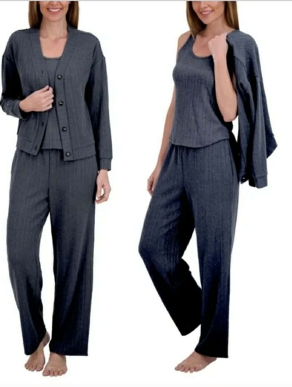 Live 2 Lounge Women's 3Piece Ribbed Lounge Pants & Jacket Set